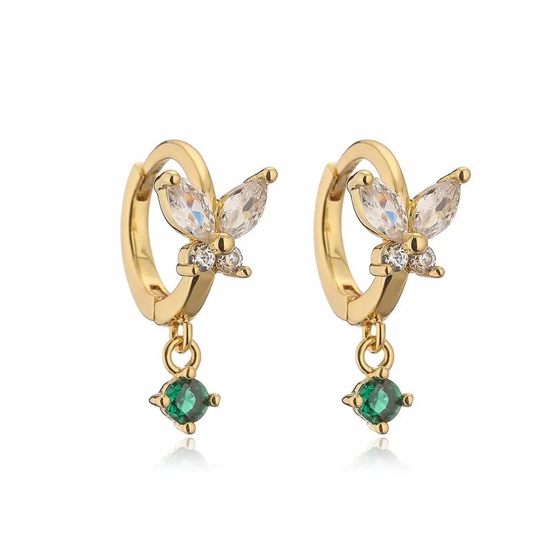 AVI Jewels Ivy Butterfly earrings gold /emerald